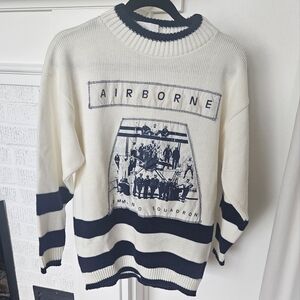 Vintage 19th Street Airborne Military Sewn On Patch Aviation Sweater Size 34